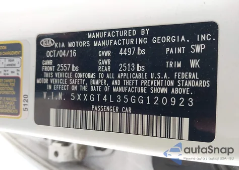 2016 Kia Optima Lx из США, поврежденный, VIN 5XXGT4L35GG120923